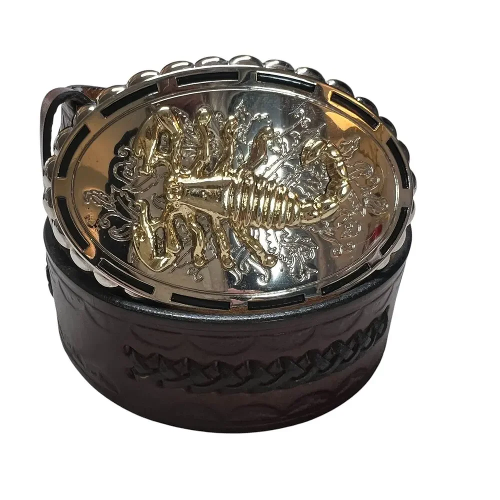 Mexican Scorpion Alacran Charro Cowboy Belt Buckle Leather Braided Made n Mexico - Picture 1 of 9